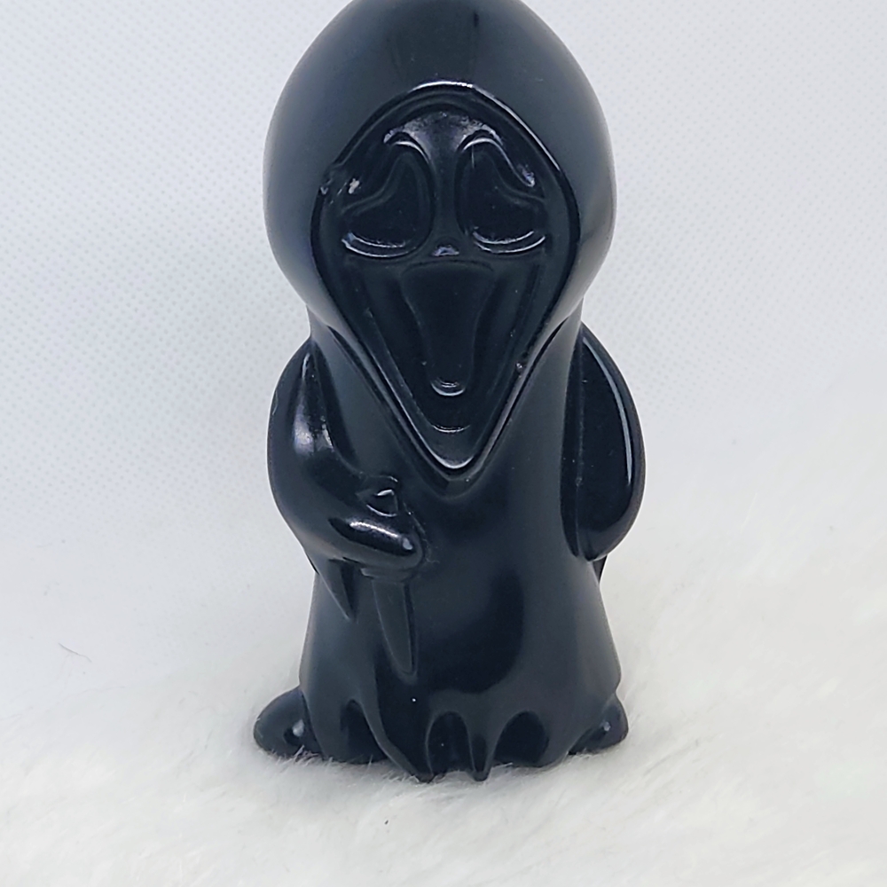 Black Obsidian Ghostface Carving | Protection Crystal | Horror Decor